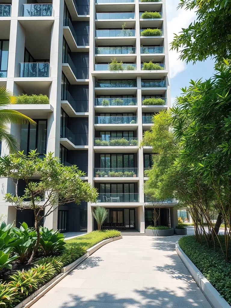 A high-angle, daytime photograph showcasing the Springleaf Residence condo development nestled amidst lush greenery, emphasizing its proximity to a nature reserve. The conserved Seletar Institute facade is subtly visible in the background.